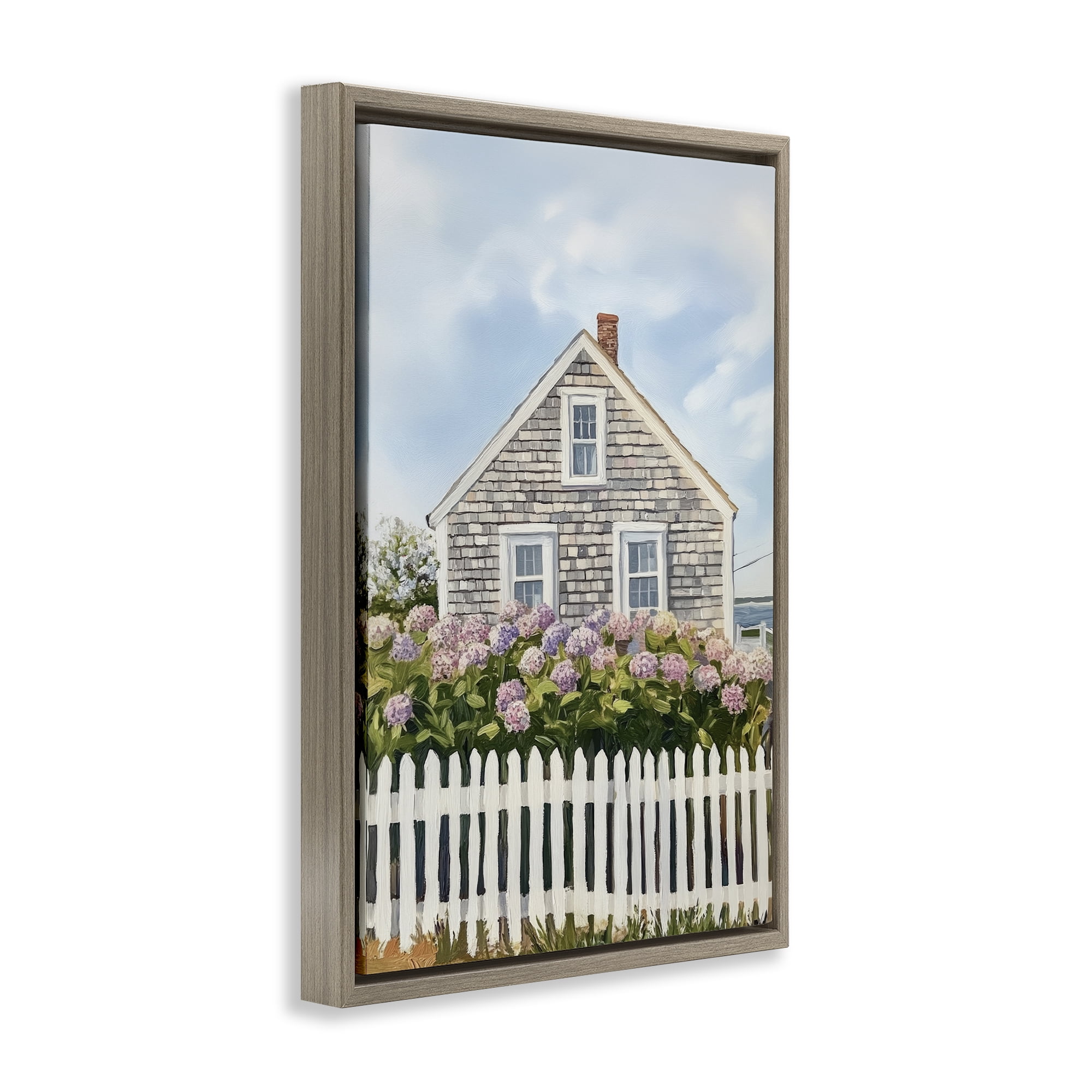 Stupell Industries Coastal Cottage Hydrangea Garden Brown Framed Floater Canvas Wall Art, design by Sisi and Seb