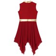 thumbnail image 4 of TiaoBug Kids Girls Sleeveless Lyrical Dance Dress Metallic Gold Worship Asymmetrical Hem Tunic Burgundy 8, 4 of 7