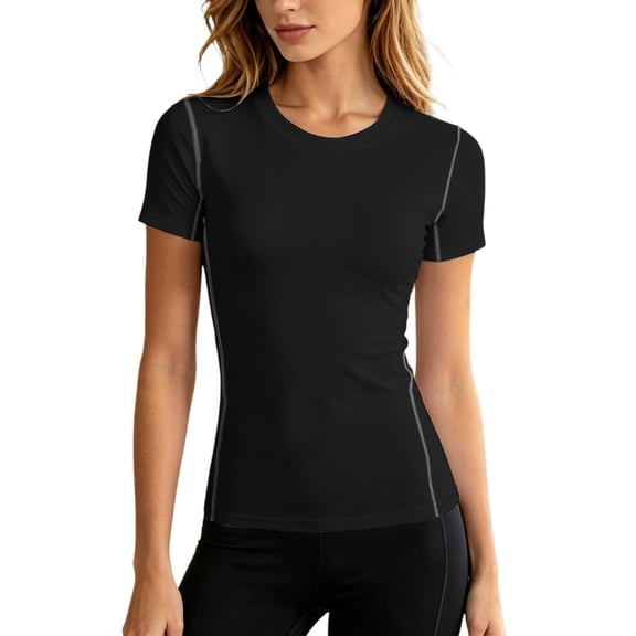 T Shirts for Women Graphic Slim Fit Athletic Gym Solid Print Short Sleeve Crew Neck Top Active Wear Womens Graphic Tees L