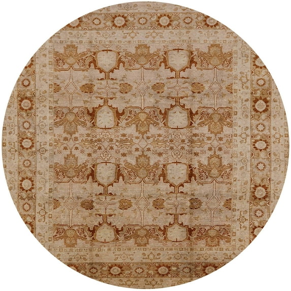 Ahgly Company Indoor Round Mid-Century Modern Tangerine Pink Oriental Area Rugs, 5' Round
