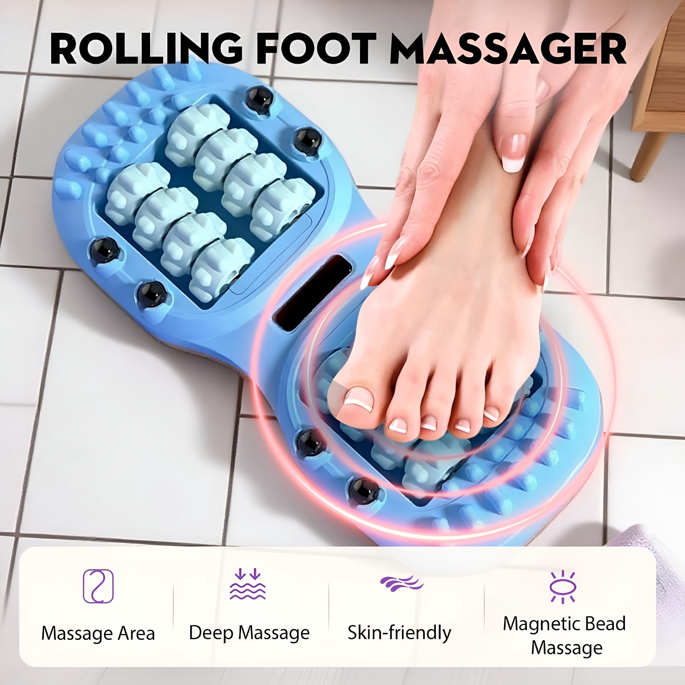 XIRQI Portable Double Foot Massage Roller, Foot Massager Roller for Plantar Fasciitis Relief and Improved Circulation, Dual Feet Massage Roller Tool for Home Office Use