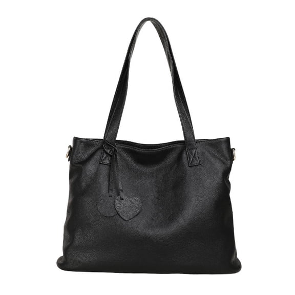 Genuine cowhide leather lychee pattern women's handbag, single-shoulder love pendant tote bag