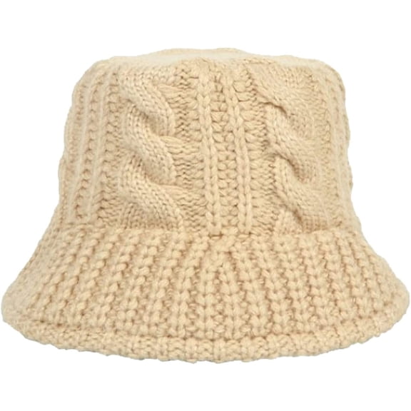 CoCopeaunts Womens Bucket Hat Solid Color Foldable Floppy Knit Bucket Cap Warm Wide Brim Cable Twist Pattern Fisherman Cap