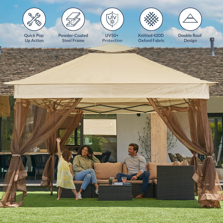 wrijving Elementair Inzet BELLEZE 11x11Ft Gazebo, Pop Up Gazebo Double Roof Outdoor Canopy with  Mosquito Netting, Stable Steel Frame and Carry Bag, Height Adjustable Patio  Gazebo for Backyard, Garden, Lawn - Walmart.com