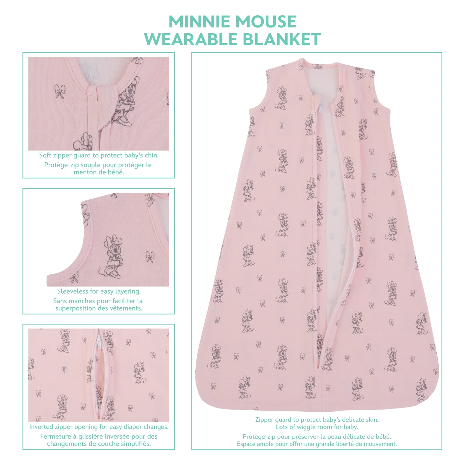 Minnie Mouse Infant Girl Wearable Baby Blanket, Pink