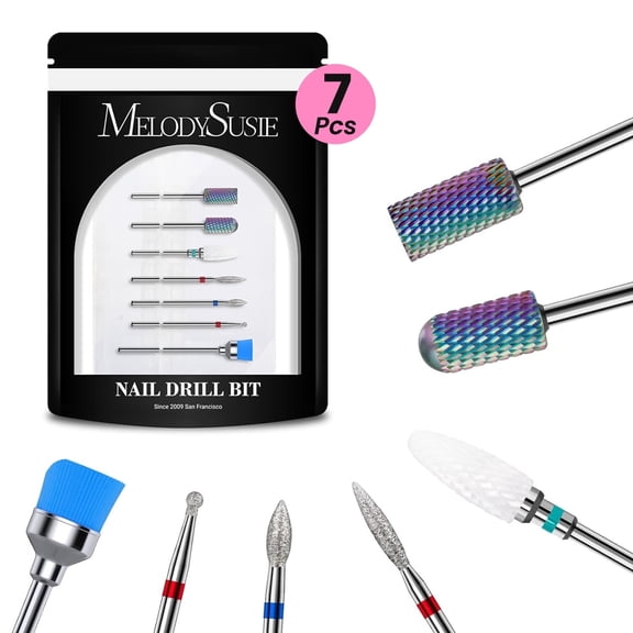MelodySusie Nail Drill Bits Set, 7Pcs Professional Tungsten Carbide Ceramic Acrylic Nail File Drill Bit for Manicure Pedicure