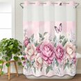 thumbnail image 3 of Watercolor Pink Floral No Hook Shower Curtain Waterproof,Bathroom Curtains with Snap in Liners and See Through Top Window,Spring Romantic Roses Butterfly Hotel Style Bathtub Curtains Shower 60"Wx72"L, 3 of 8