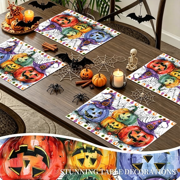 SUNOLIFE Halloween Pumpkins Placemats Set of 4,Holiday Party Table Decorations 12x18 inch