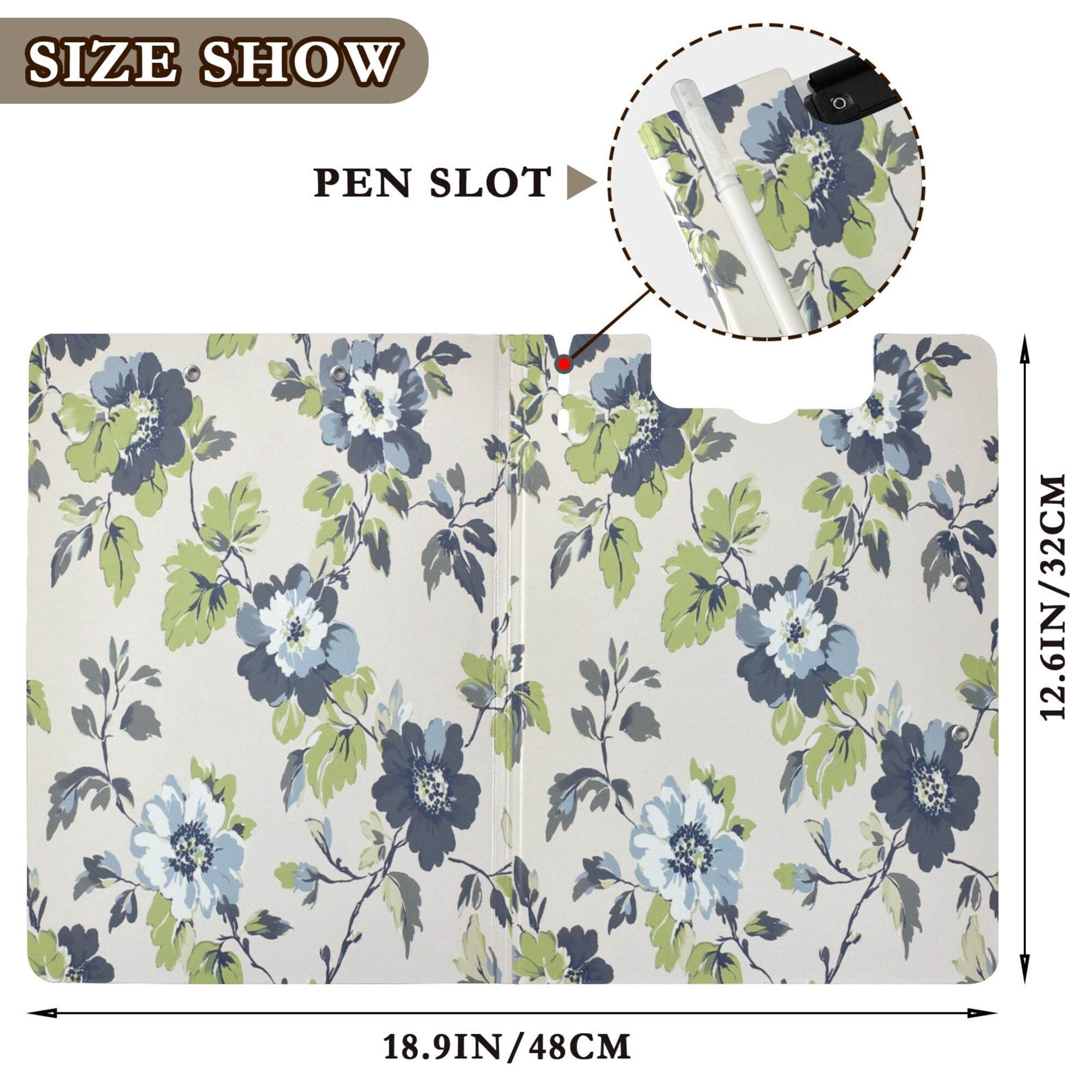 FORMRS A4 Clipboard Folder with Pen Holder Horizontal Foldable School Office Binder, Light Floral Pattern