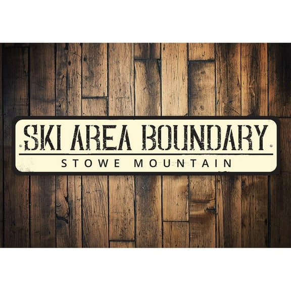 Ski Area Boundary Novelty Sign, Metal Wall Decor - 4x18 inches