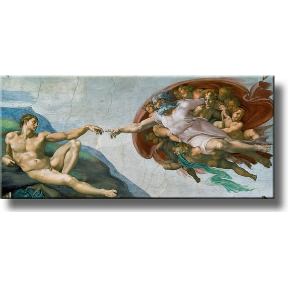 Création d'Adam par Michelangelo Image sur Toile Tendue, Décoration Murale, Prêt à Accrocher!
