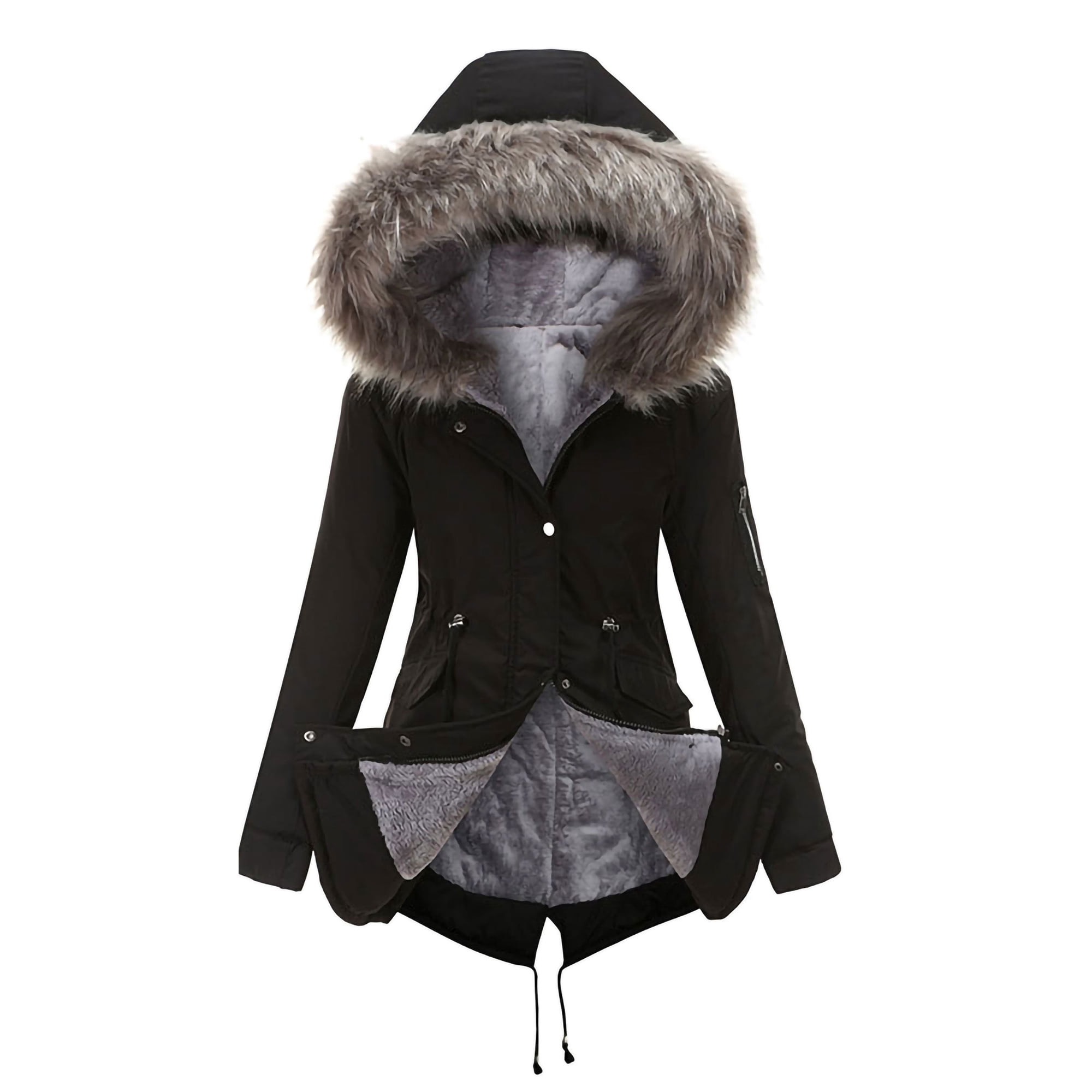 Himone Women Classic Long Parka Jacket Coat Winter Thick With Faux Lined Fur Hood Hoodie Fashion Overcoats Trench For Ladies Womens Black