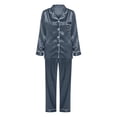 thumbnail image 4 of BODOAO Women's Satin Pajama Set, Classic Button Down Long Sleeve Sleepwear and Pants, Silk-like V-Neck Loungewear, Cozy Elegant Nightwear for Home Relaxing Dark Gray XL, 4 of 5