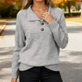 thumbnail image 2 of DHFJKG Sweaters For Women Loose Fit Solid Color Button Placket Turndown Collar Long Sleeve Knitted Top Pullover Winter Comfort Jumper Tops, 2 of 5