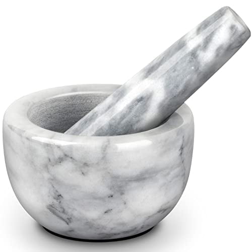 Mortar and Pestle Set Marble Small Bowl Solid Stone Grinder Spice Herb Grinder Pill Crusher White, Diameter 3.93"