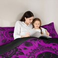 thumbnail image 4 of Homewish Spooky Halloween Skull Queen Comforter Set,Boho Damask Floral Comforter Sets Queen,Hot Purple,Black Reversible,3pcs,1 Comforter and 2 Pillowcases, 4 of 7