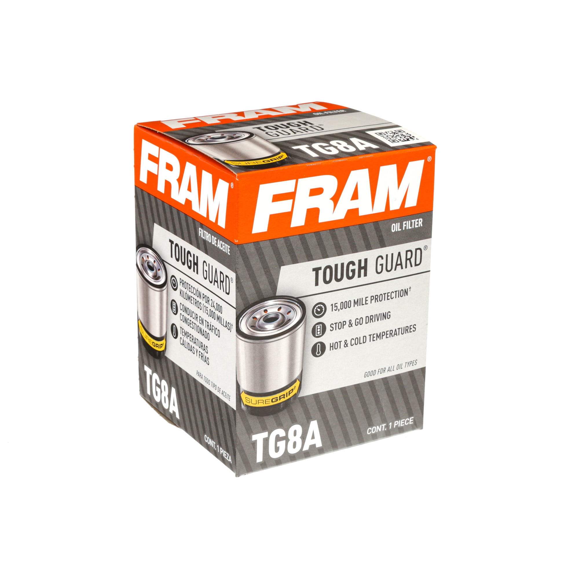 (2 pack) FRAM Tough Guard TG8A Motor Oil Filter, 15K Miles, Replacement Oil Filters, Fit for Selected Vehicles