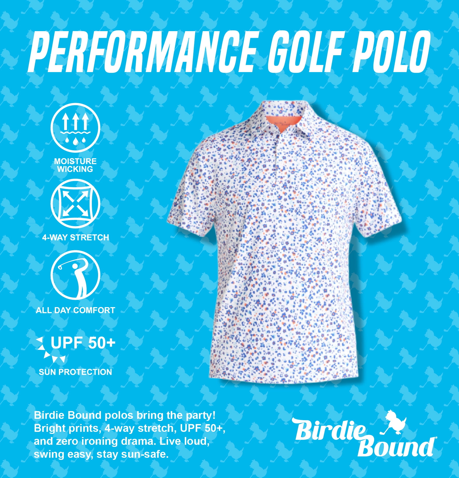 Birdie Bound Men's and Big Men's Novelty Print Golf Polo Shirt, Sizes XS-4XLT