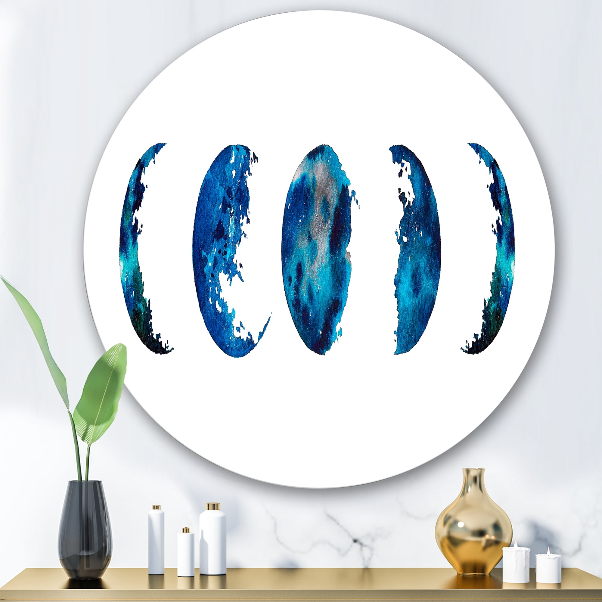 Designart 'Blue Moon Different Phases' Bohemian & Eclectic Circle Metal Wall Art 29x29 - Disc of 29