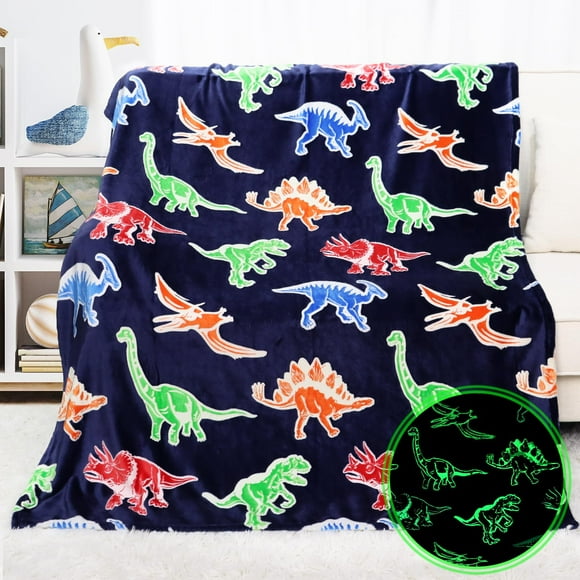 KIVEE Dinosaur Blanket for Boys Glow in The Dark Dino Blanket Dinosaur Toys for Teen Boy Gifts Dinosaur Room Decor 50""x60""