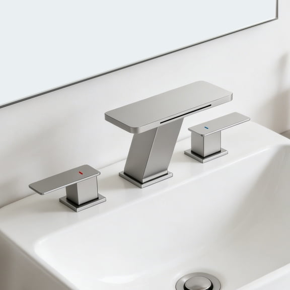 Modern 8 in. Waterfall Widespread 2-Handle Bathroom Faucet, Brushed Nickel Finish, Pop-Up Drain, Spa-Inspired Design & Easy Installation