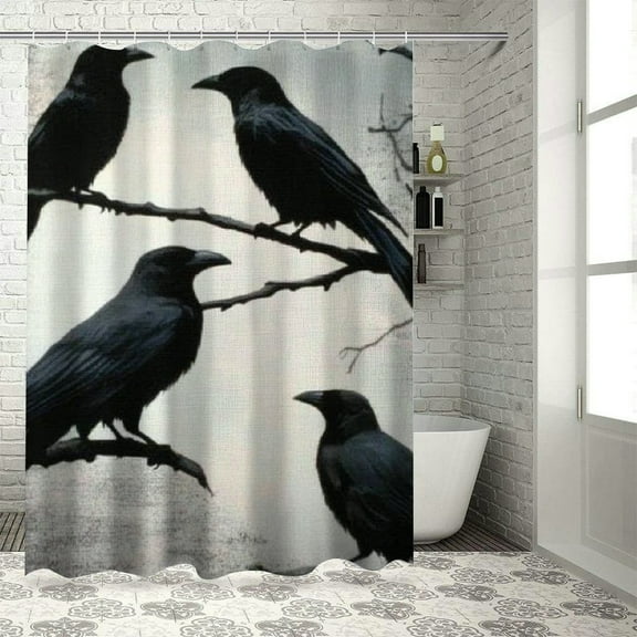 Patifu Birds Tree Branch Black Shower Curtain 100% Polyester with Hooks 36"x72