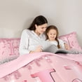 thumbnail image 4 of Erosebridal Dreamy Glitters Print Bedding Comforter Set for Girls, Pink Bling H Letter King Bedding Sets, Pink Reversible 7pcs, 4 of 6