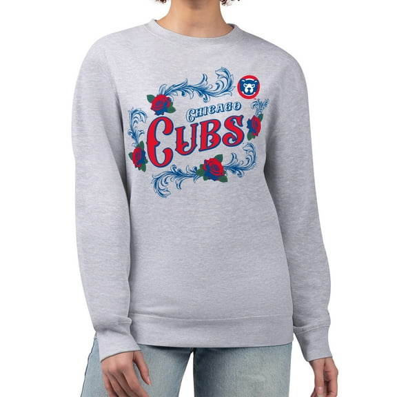 Women's G-III 4Her by Carl Banks Gray Chicago Cubs Retro Roses Fleece Pullover Sweatshirt