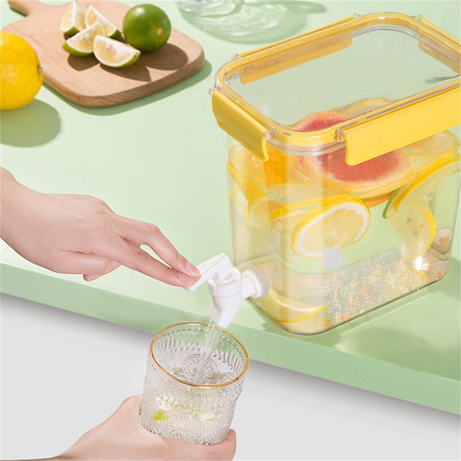 LHWEN Beverage Dispenser With Lid And Faucet 3.5L Food Grade Plastic Refrigerator Dispenser For Lemonade Cold Juice Iced Tea Injection Cooler Easy Pour Fits Most Fridges Large Opening Quick Lock Seal