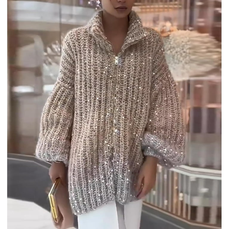PuliPuqi Women s Oversized Sequin Sweater Chunky Shiny Long Sleeve Open Front Cardigan Sweaters Walmart