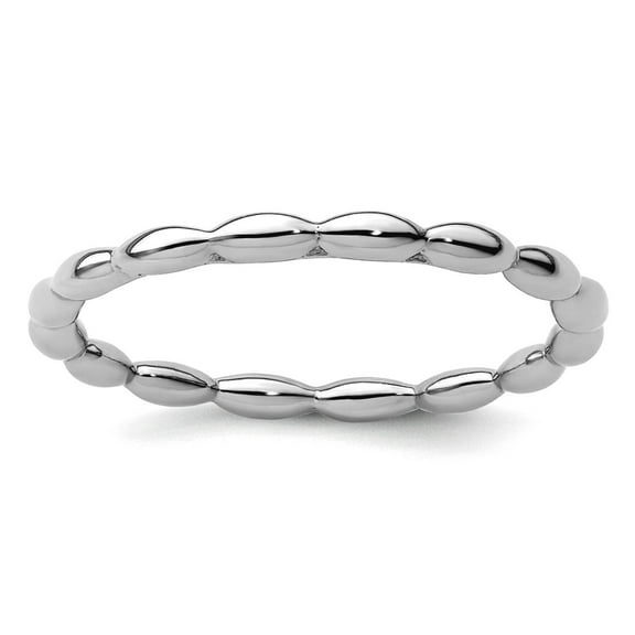 925 Sterling Silver Polished Patterned Stackable Rhodium Rice Bead Ring Size 8 Stackable Ring for Women