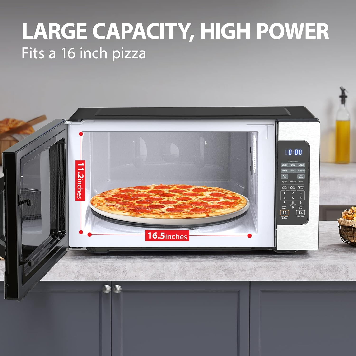 Toshiba Countertop Microwave Oven, 2.2 Cu Ft, 1,200 Watts, Humidity Sensor, 6 Presets, Mute Function, Stainless Steel