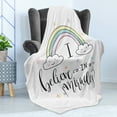thumbnail image 4 of Saying Soft Flannel Fleece Throw Blanket, I Believe in Miracles Calligraphy Clouds Rainbow, Cozy Plush for Indoor and Outdoor Use, 50" x 60", White Multicolor, by Ambesonne, 4 of 5