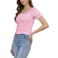 thumbnail image 4 of INSPIRAR CHIC Blusa de campesina floral de ajuste delgado para mujer, top corto con fruncidos, color rosa, talla XL, 4 of 6