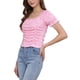 thumbnail image 4 of INSPIRAR CHIC Blusa corta de manga corta con estampado floral y fruncido en la parte delantera XL Rosa, 4 of 6