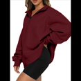 thumbnail image 2 of Sudadera de Entrenamiento de con Media Cremallera para Mujer, de Gran Tamaño, de Larga, Color Liso, con Hombros Caídos. Vino Tinto L, 2 of 5