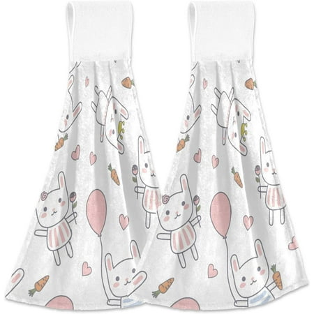 

Bestwell Hanging Kitchen Towel 12 x 17 Easter Bunny Towel Set 2 Pieces of Dry Towels for Kitchen Bathroom Laundry Room Table