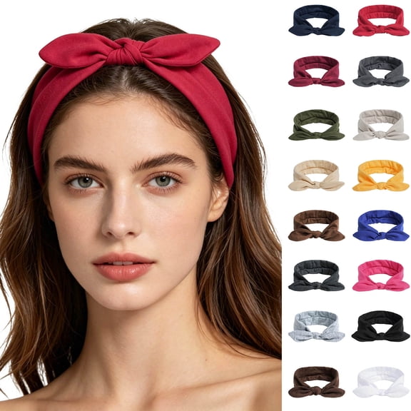 Bow Headbands For Women Solid Color Boho non slip Hair Bands Elastic Cute Fashion Sports Turban Hair Accessories (Free Size, Red)