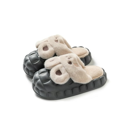 

Crocowalk Unisex Clog Shoes Slip On Winter Slippers Removable Lining Fuzzy Slipper Warm Closed Toe Furry Clogs Mens Non-slip Cartoon House Shoe Navy Blue Bear 7.5-8
