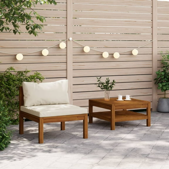 vidaXL 2 Piece Patio Sofa Set with Cream White Cushions Acacia Wood