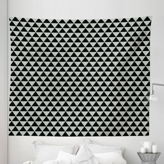 Nordic Tapestry, Modern and Monochrome Geometric Minimalist Composition with Triangles and Dots, Fabric Wall Hanging Decor for Bedroom Living Room Dorm, 5 Sizes, Black and White, by Ambesonne
