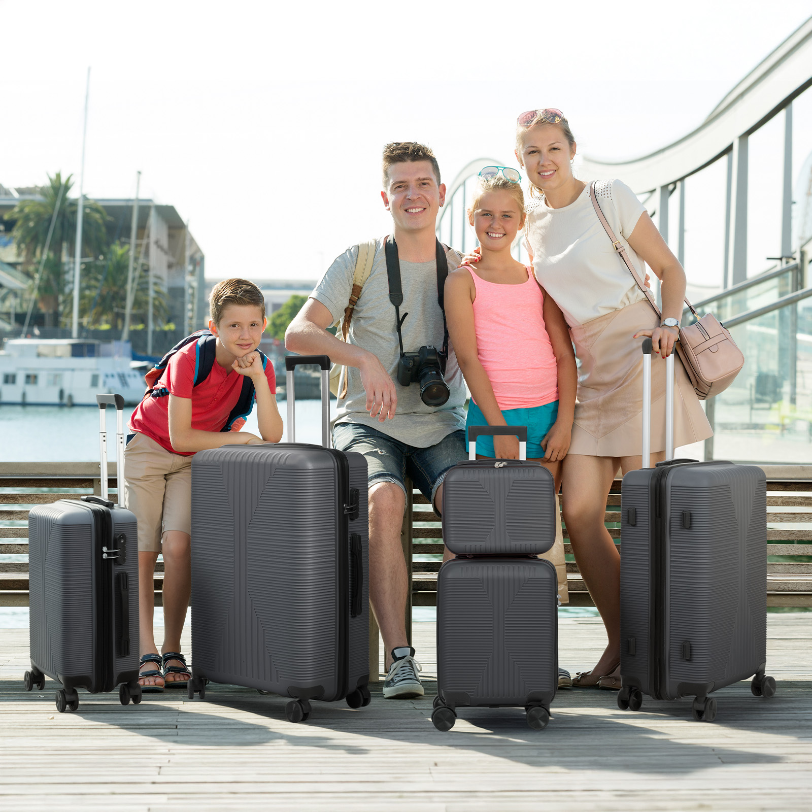 Ktaxon 5-Piece Luggage Set Hardshell Lightweight ABS Carry On Suitcase 360° Spinner Wheels Gray