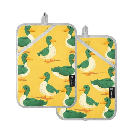 

Cartoon Happy Duck Oven Mitts 2 Pcs Pot Holders Sets Heat Resistant for Kitchen Cooking Baking 7 x9.8