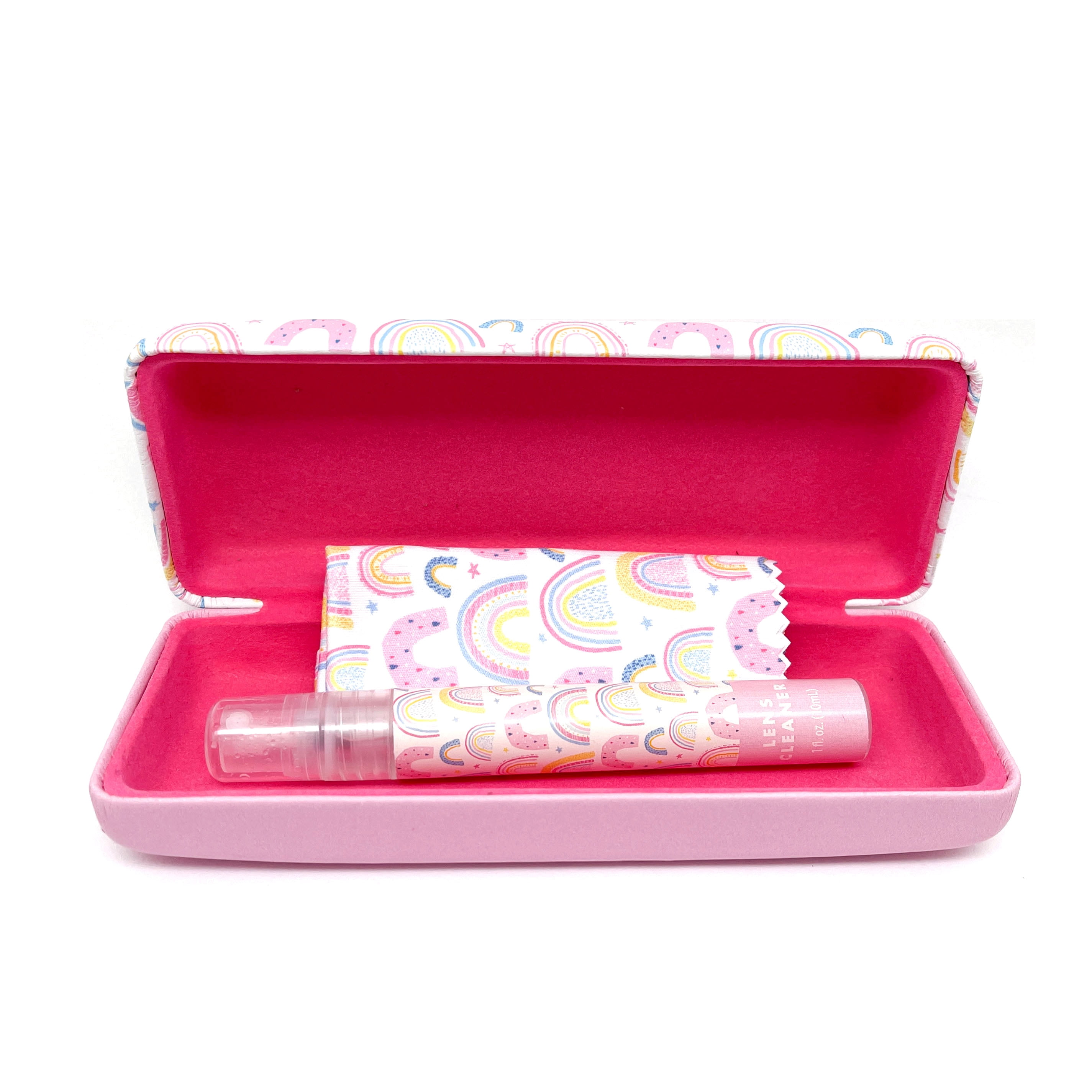 Abstract Rainbow Eyewear Polycarbonate Case Bundle with Cleaning Spray and Cloth, Pink