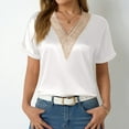 thumbnail image 2 of Women's V Neck Lace Trim Short Sleeve T Shirt Casual Vacation Top Blouse For Spring Summer With Elegant Lace Detail, 2 of 2
