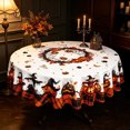 thumbnail image 6 of Halloween Round Tablecloth, Polyester Halloween Elements Printed Table Cover, Stain Resistant Reusable Dining Table Cloth for Kitchen Holiday Party Home Decor, 6 of 6