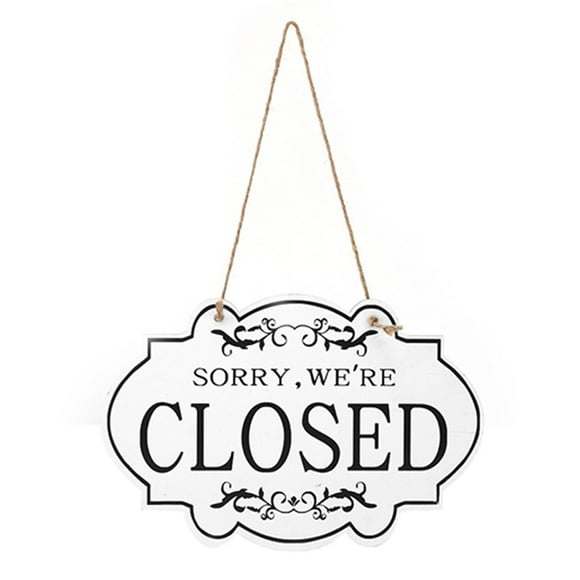 Señal de y cerrada de doble cara, placa reversible colgante rústica Blanco Cola rótulo comercial
