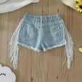 thumbnail image 4 of XQYLOS Kids' Cute Fringed Jean Shorts For Summer Shorts Summer Clothes Girls Tassel Denim Ripped Denim Short Jeans Fashion Outwear Fashionable Girls' Denim Short Pants, 4 of 7