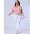 thumbnail image 3 of DARING DIVA Women's Plus Size Short Sleeve Lapel Button Denim Jacket 3X Pink, 3 of 6