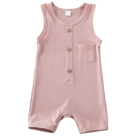 

Canrulo Newborn Infant Baby Boy Girl Solid Color Sleeveless Solid Color Ribbed Jumpsuit Pink 0-6 Months
